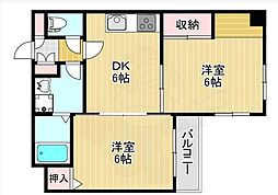 旭ヶ丘ロイヤルハイツ 2DKの間取図画像