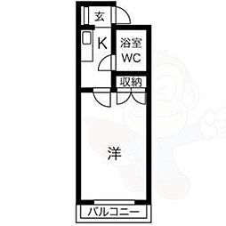 プレアール堺東3 1Kの間取図画像