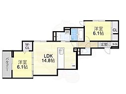 ラ メゾン ピック 中百舌鳥II 2LDKの間取図画像