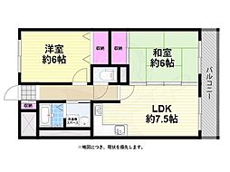 シャレー北花田 2LDKの間取図画像