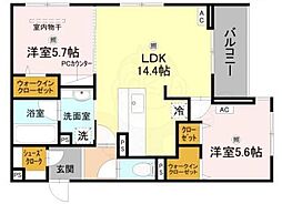 堺市北区北花田町1丁アパート 2LDKの間取図画像