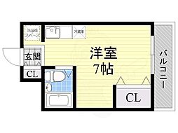 ヌーベルコート三国ヶ丘 ワンルームの間取図画像