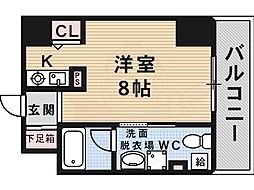 ウィズイン北花田 ワンルームの間取図画像