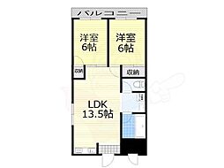 北野マンション 2LDKの間取図画像