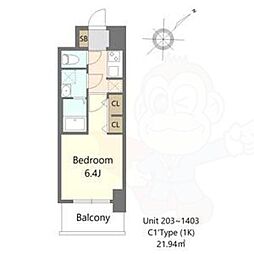 S-RESIDENCE堺altklas 1Kの間取図画像