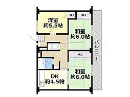 ビレッジハウス草部5号棟 3DKの間取図画像