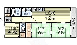 クローバーハイツ上野芝 3LDKの間取図画像