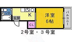 ヴィラ堺 1Kの間取図画像