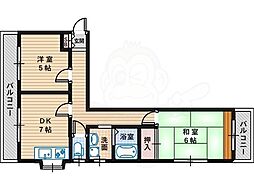 メゾン花博 2DKの間取図画像