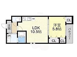 堺市北区百舌鳥梅町1丁アパート 1LDKの間取図画像