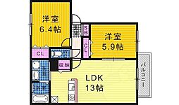 メゾン与兵衛 2LDKの間取図画像