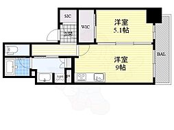 ブランズタワー・ウェリス心斎橋SOUTH 1LDKの間取図画像