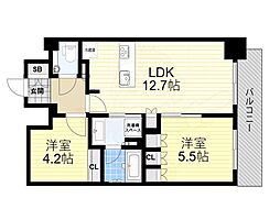ザ・パークハビオ同心 2LDKの間取図画像