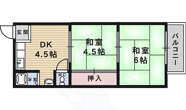 小田第二マンション ｜大阪府池田市神田１丁目(賃貸アパート2DK・1階・33.00㎡)の写真 その2