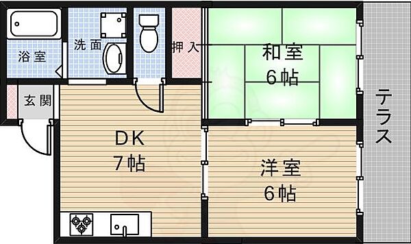 グリーンメゾン山口 103｜大阪府池田市天神１丁目(賃貸アパート2DK・1階・43.41㎡)の写真 その2