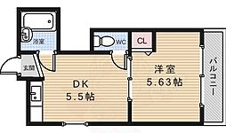 箕面コスモビル 1DKの間取図画像