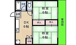 中西ハイツ 2DKの間取図画像