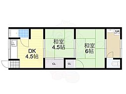 ルールドハウス箕面 2DKの間取図画像