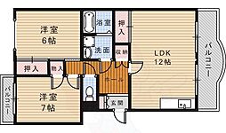 第2桜井ヒルサイドハイツ 2LDKの間取図画像