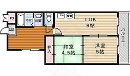 西小路土井ハイツ 2LDKの間取図画像