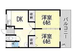 パンション明石 2DKの間取図画像