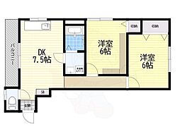 プチメゾン此花 2DKの間取図画像
