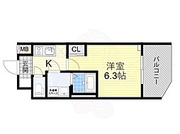 エスリードレジデンス大阪福島サウスフラッツ 1Kの間取図画像