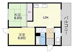 第二向和マンション 2DKの間取図画像