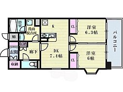 アルグラッド野田駅前 2DKの間取図画像
