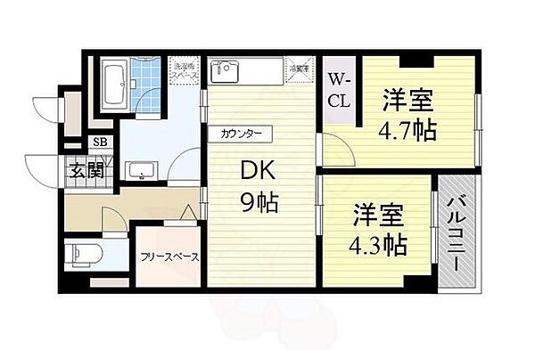 プール・トゥジュールブラン ｜大阪府大阪市東淀川区豊里２丁目(賃貸マンション2DK・6階・47.43㎡)の写真 その2