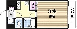 エクセレント上新12 4階1Kの間取り