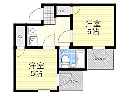 アメニティー新大阪五番館 2Kの間取図画像