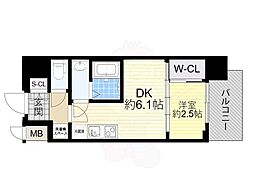 プレリスNEO大阪十三エルヴィオン 1DKの間取図画像