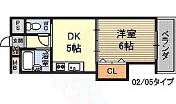 有馬パレス新大阪 1DKの間取図画像