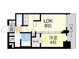 プランドール新北野 1LDKの間取図画像