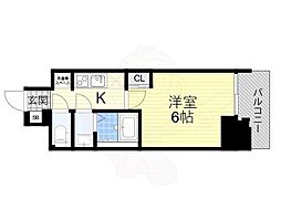 プランドール新北野 1Kの間取図画像