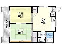 第2淀川ビル 2LDKの間取図画像