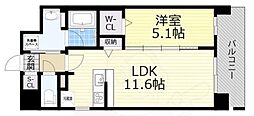 エムズセントラル上新庄 1LDKの間取図画像
