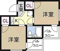 アメニティー新高一番館 2Kの間取図画像