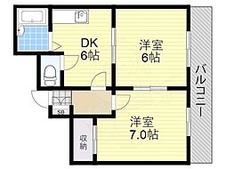 ブールバール塚本2 2DKの間取図画像