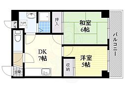 モンリベルテ野中 2DKの間取図画像