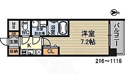 アーバンフラッツ新大阪1 1Kの間取図画像