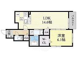 アーサー住之江 1階1LDKの間取り