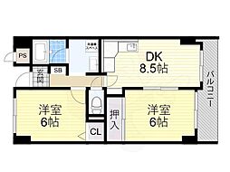 カワデンエミネンスハイツ 2DKの間取図画像