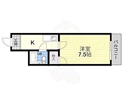 スカイハイツ中加賀屋 1Kの間取図画像