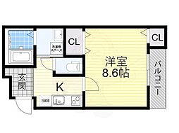 フジパレス西加賀屋ノース 1Kの間取図画像