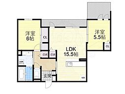 プルミエジュール帝塚山 2LDKの間取図画像