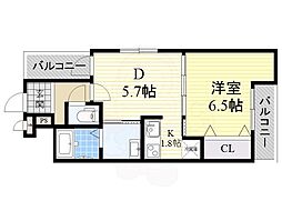 フジパレス清水丘2番館 1DKの間取図画像