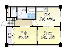 エヴァーマンション 2DKの間取図画像