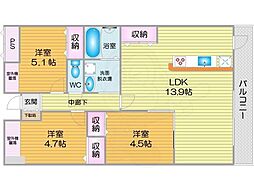 アネックス六兵衛三番館 3LDKの間取図画像